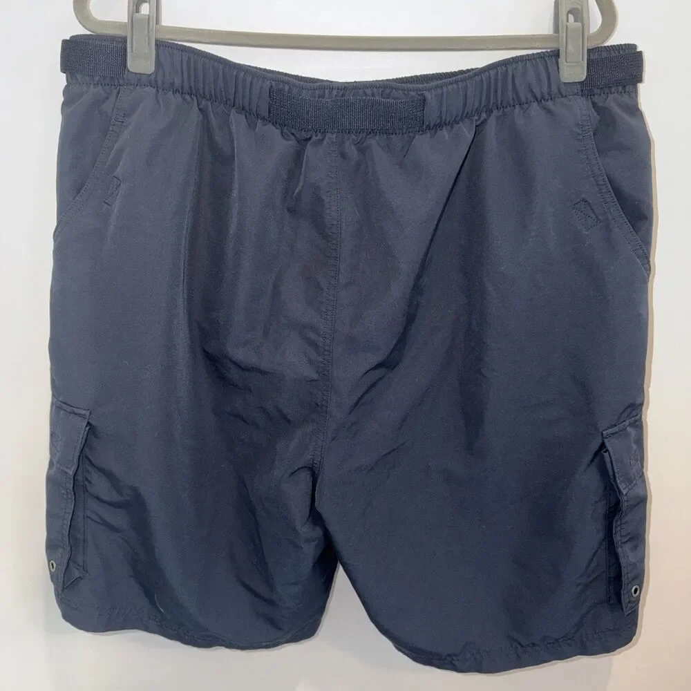 Lands End Shorts Mens XL 40-42 Blue Cargo Hiking Outdoor Swim Liner Belted Clasp